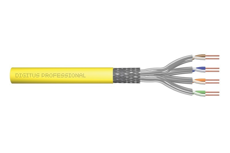 Digitus Kabel teleinformatyczny instalacyjny kat.7A, S/FTP, B2ca, drut, AWG 22/1, LSOH, 500m, szpula Żółty