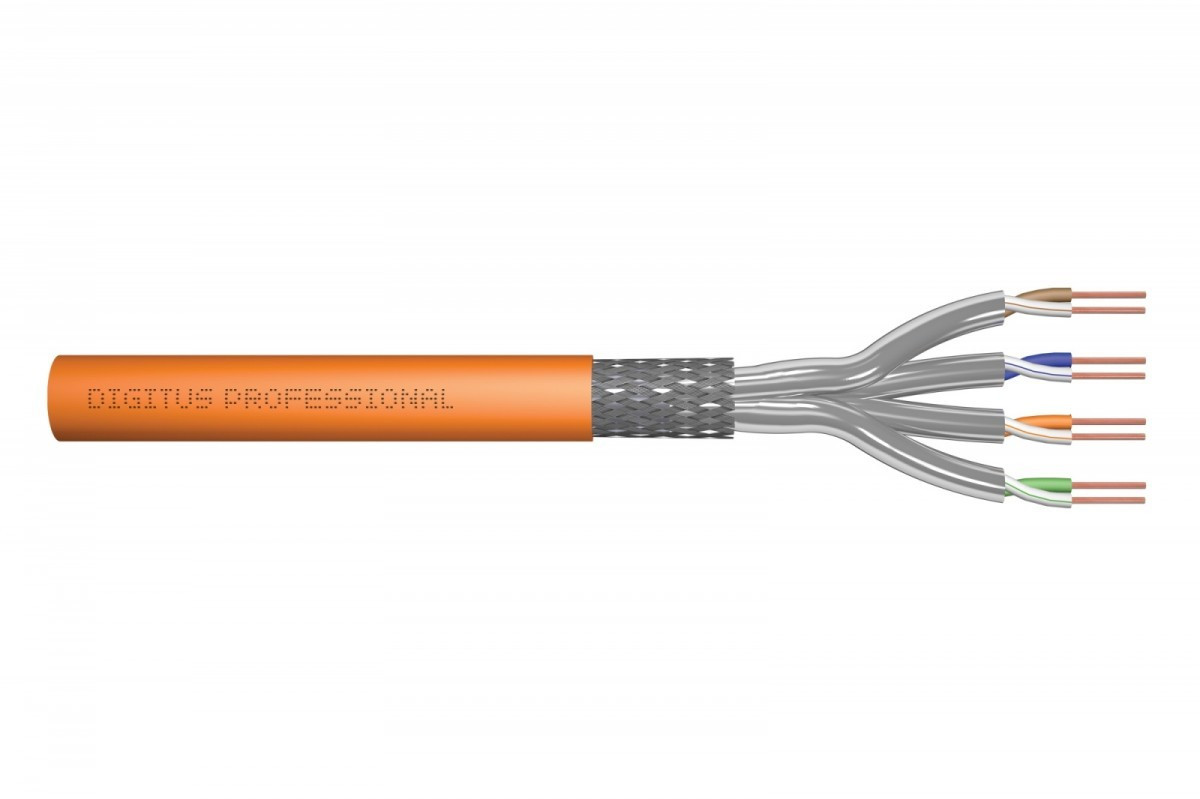 Digitus Kabel teleinformatyczny instalacyjny kat.7, S/FTP, B2ca, drut, AWG 23/1, LSOH, 500m, pomarańczowy, szpula Pomarańczowy