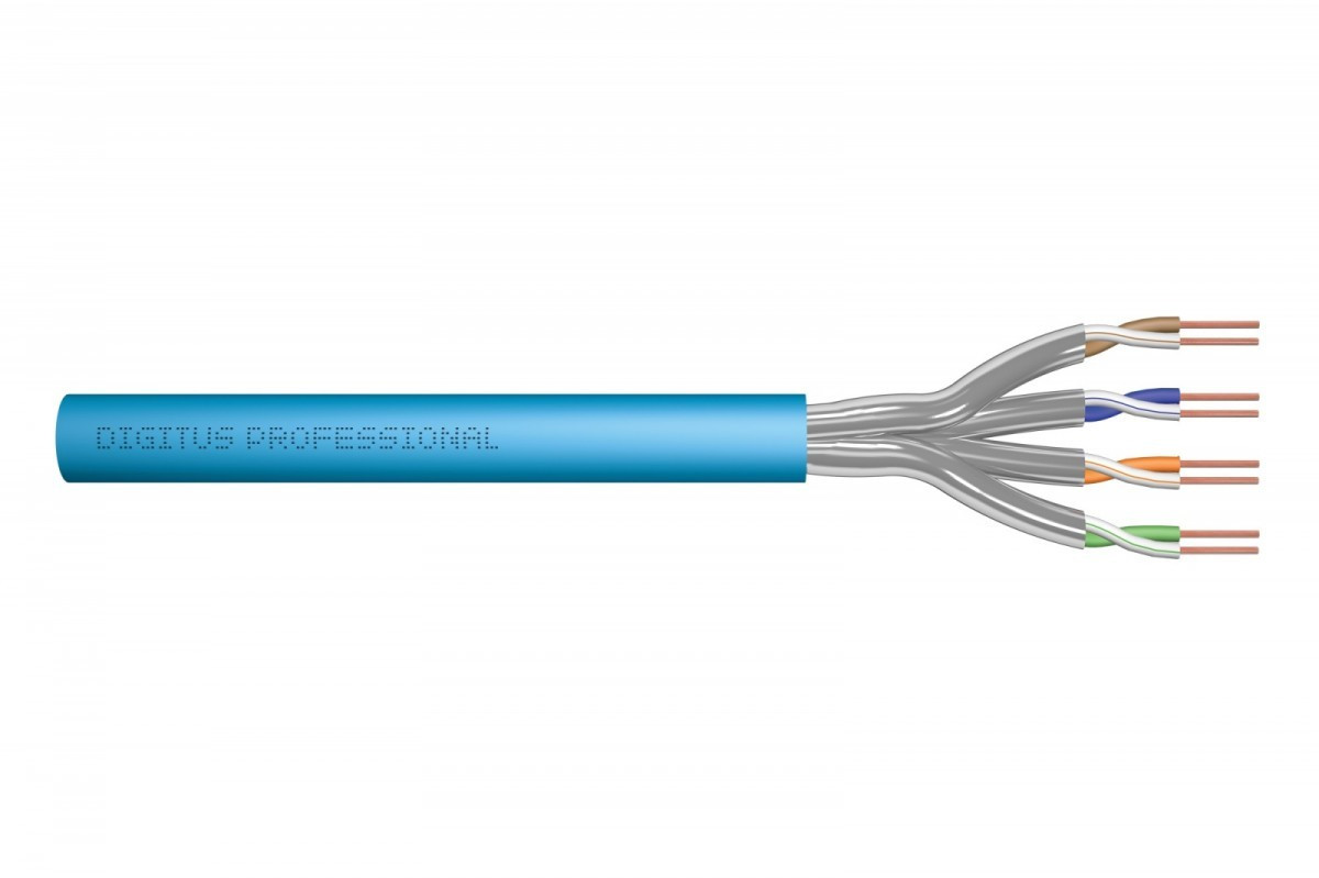 Digitus Kabel teleinformatyczny instalacyjny kat.6A, S/FTP, Eca, drut, AWG 23/1, LSOH, 50m ofoliowany Niebieski