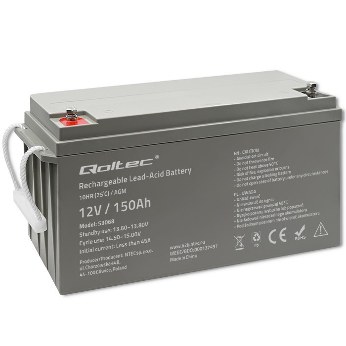 Qoltec Akumulator AGM | 12V | 150Ah | max. 2250A