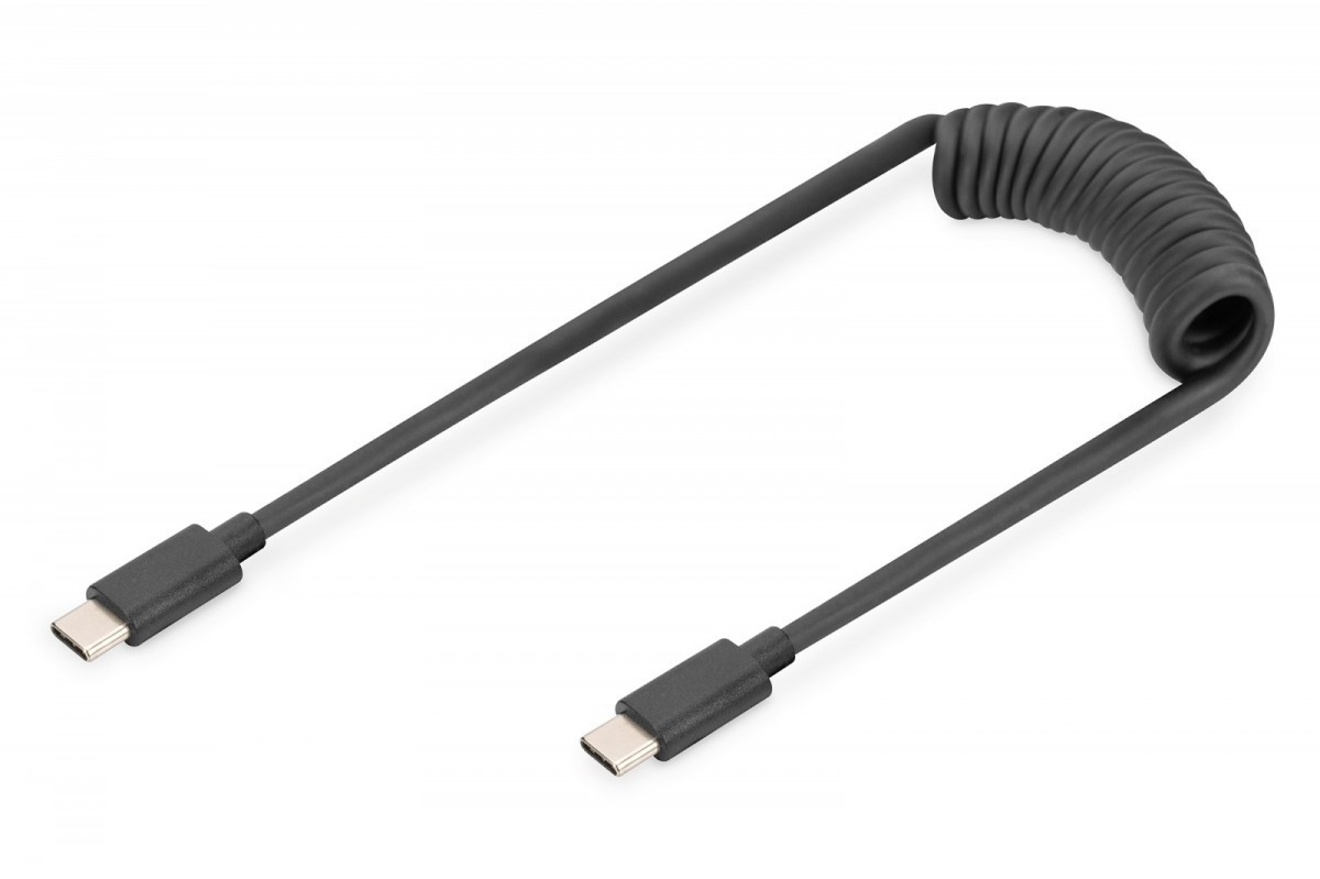 Digitus Kabel spiralny USB C/USB C, USB 2.0, PD 60W, max. 1m Czarny