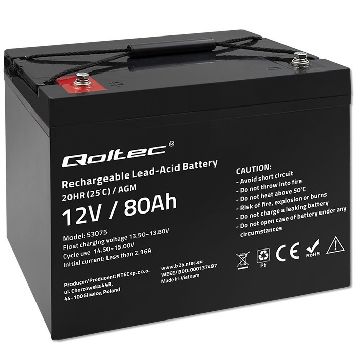 Qoltec Akumulator AGM | 12V | 80Ah