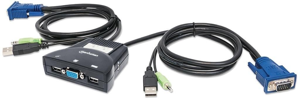 Manhattan 151245 Przełącznik KVM Mini, 2-portowy, USB, Audio, Czarny