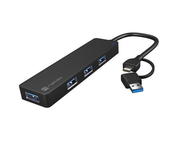 NATEC Hub USB-C 4 porty Mayfly czarny + adapter USB-A