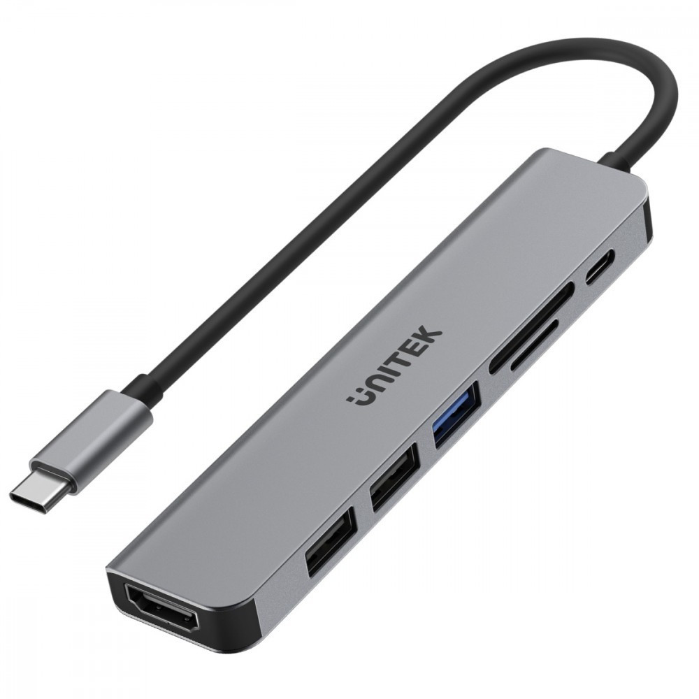 Unitek HUB USB-C 7w1 Aluminium PD 100W , 5 Gbps , HDMI 4K