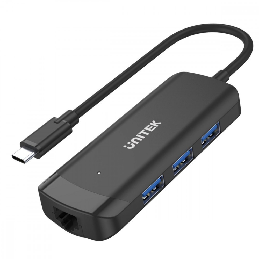 Unitek Hub USB-C Aktywny, 3x USB-A 5Gbps, RJ-45 1Gbps