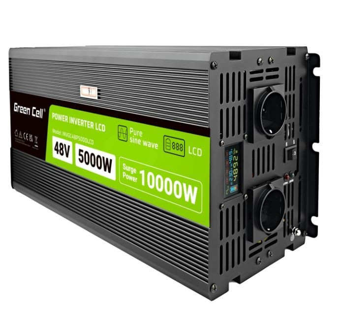 Green Cell Przetwornica LCD 48V 5000W/10000W Czysty sinus z wyświetlaczem
