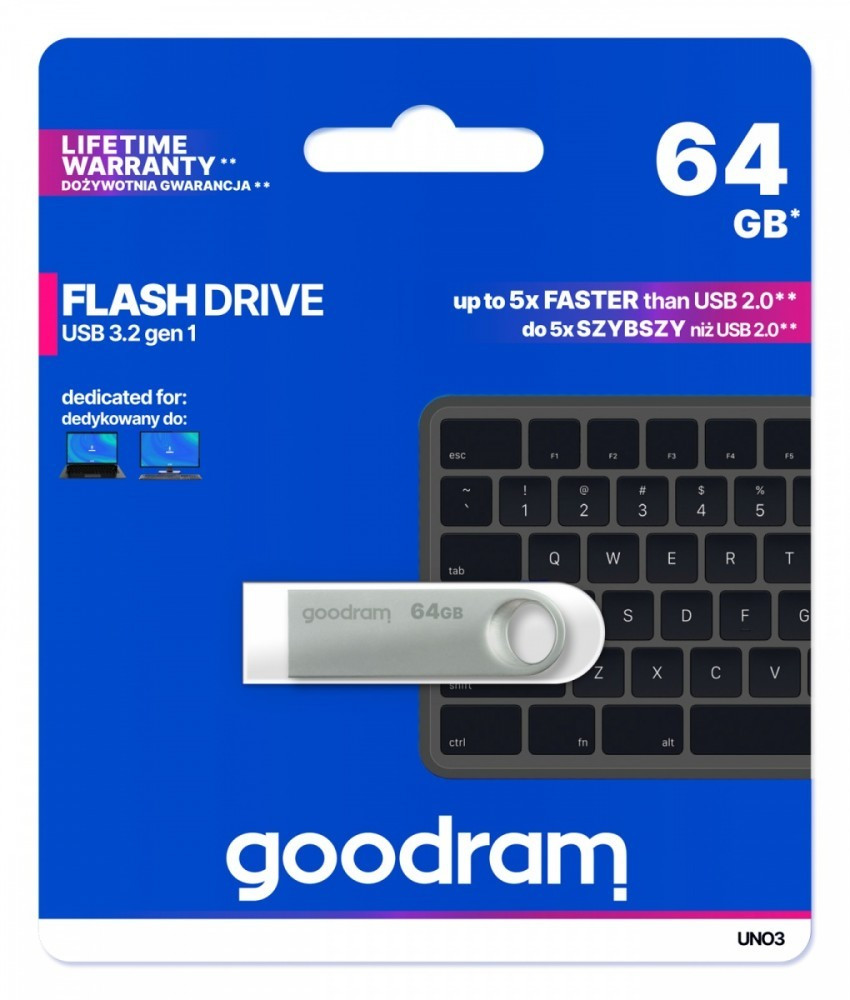 GoodRam Pendrive UNO3 64GB USB 3.2 Gen1 srebrny