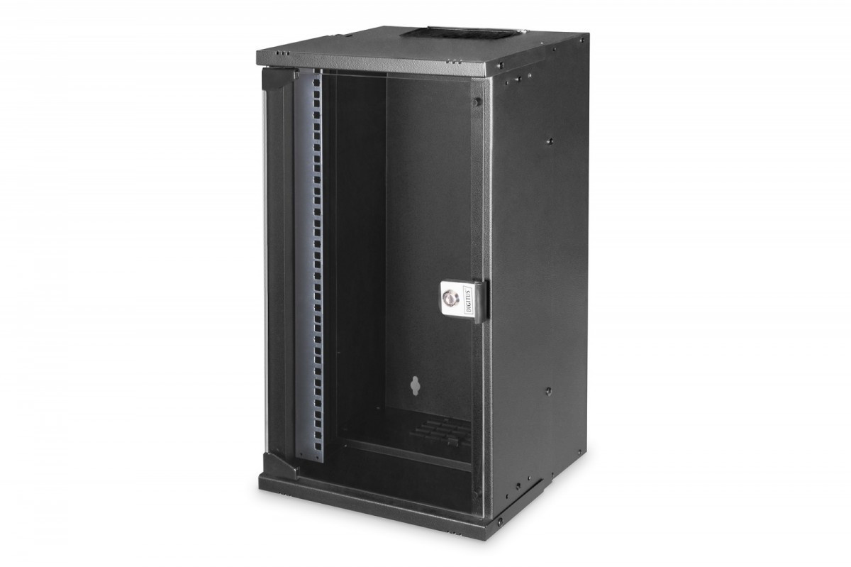 Digitus Szafa sieciowa wisząca 10 cali 12U, SOHO PRO 595 x 315 x 300 mm, nośność 60kg, drzwi szyba, niezłożona, Czarna