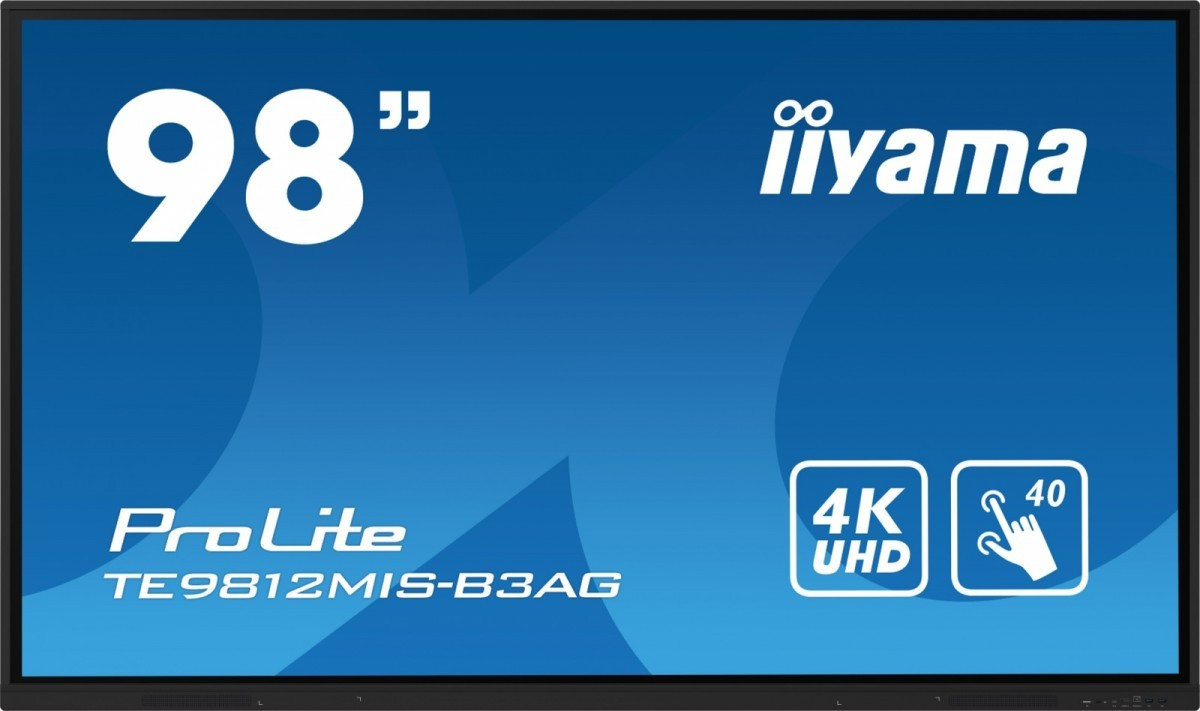 iiyama Monitor 97.5 cala ProLite TE9812MIS-B3AG,INFRARED,40pkt,IPS,4K, 24/7, 7H, WiFi,VGA, HDMI, USB-c, Bluetooth,metal,8ms, vesa, głośniki 2 x 16W