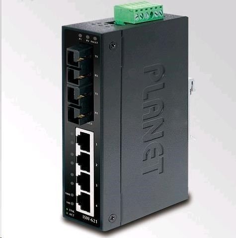 Planet IP30 Slim Type 4-P Industrial | Ethernet Switch + 2-Port | 100Base-FX(SC) (-10 - 60 C)
