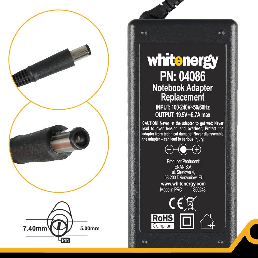 Whitenergy Zasilacz 04086 19.5V | 6.7A 130W wtyk 7.4*5.0mm + pin Dell
