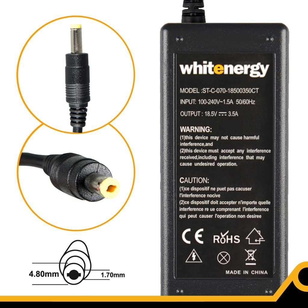 Whitenergy 04096 zasilacz 18.5V/3.5A 65W wtyczka 4.8x1.7mm, HP, Compaq