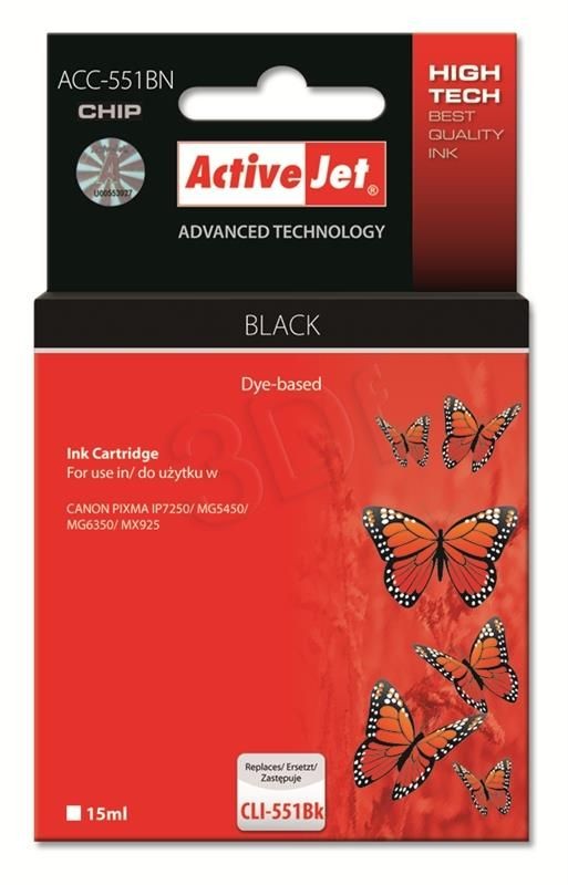 ActiveJet ACC-551BN Tusz (zamiennik Canon CLI-551BK; Supreme; 15 ml; czarny)