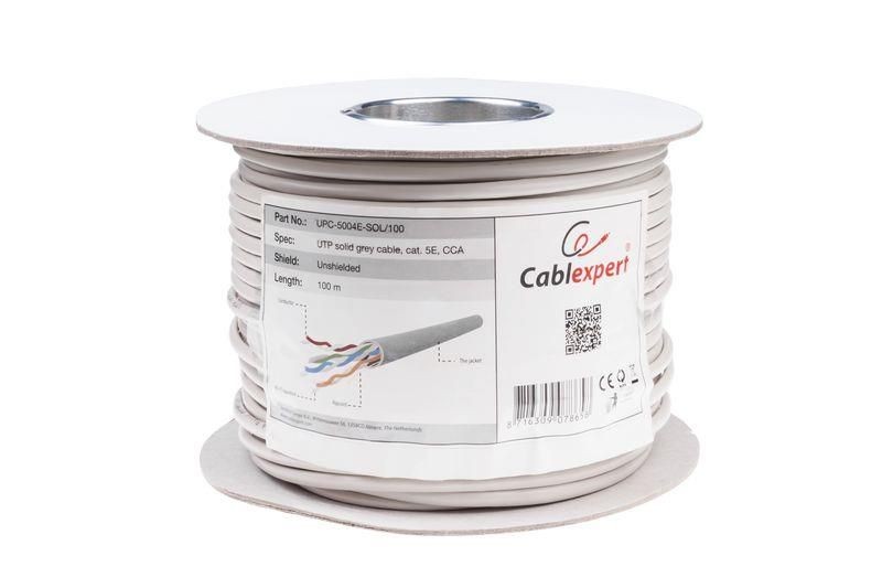 Gembird UPC-5004E-SOL/100 kabel instalacyjny UTP kat. 5e, drut AL-CU, CCA, 100 m (rolka), szary