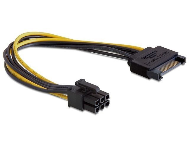 DeLOCK Power SATA 15-pin -6-pin PCI-E | 82924, 0.21 m, SATA, PCI-E, | Male, Male, Black, Yellow