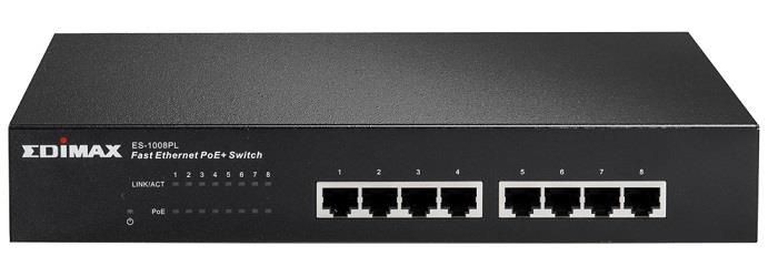 Edimax ES-1008PL 8x 10/100 PoE+ switch, 802.3at/af, 80W budget (30W/port)