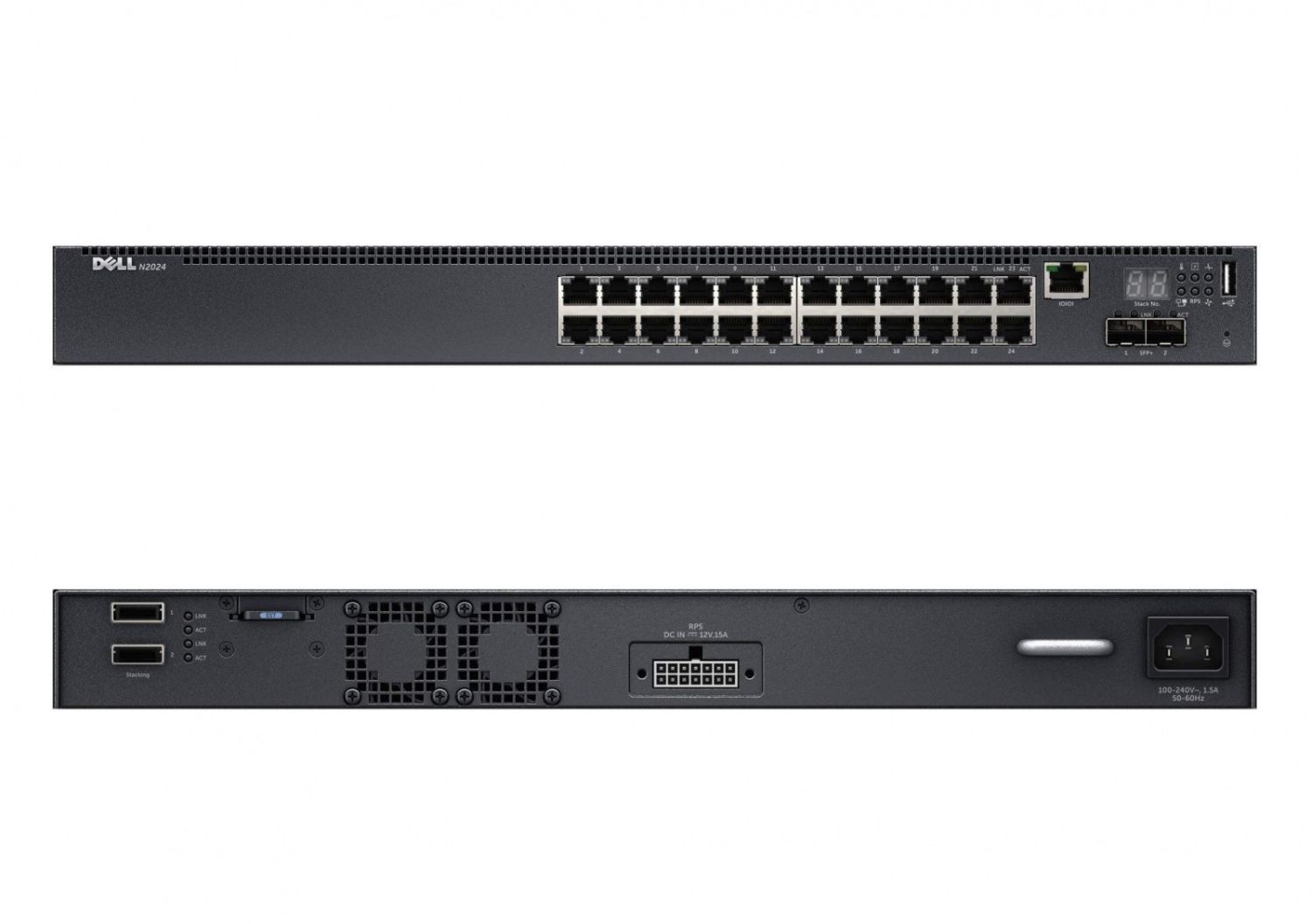 Dell Networking N2024 L2 24x 1GbE | + 2x 10GbE SFP+ fixed ports | Stacking IO to PSU airflow AC