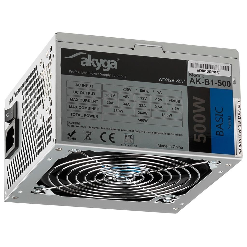 Akyga Zasilacz ATX 500W AK-B1-500 P4 PCI-E 6+2 pin 3x SATA 2x Molex PPFC FAN 12cm