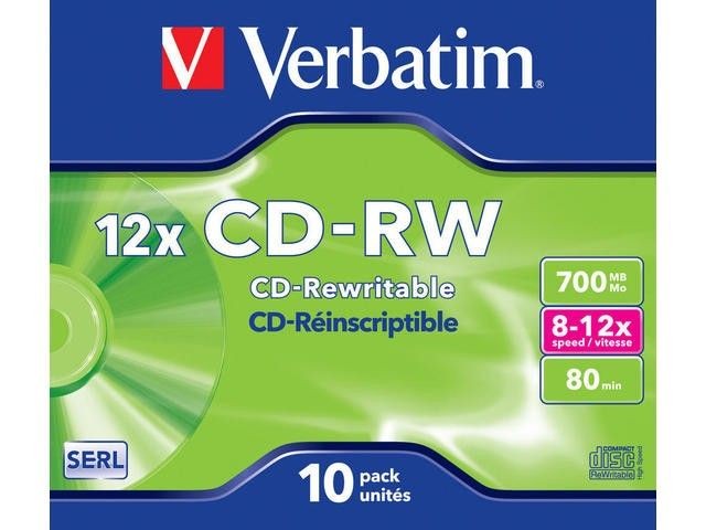 Verbatim 43148 CD-RW jewel case 10 700MB 12x