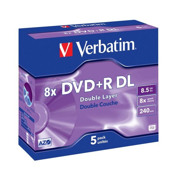 Verbatim 43541 DVD+R DLjewel case 5 8.5GB 8x matte silver