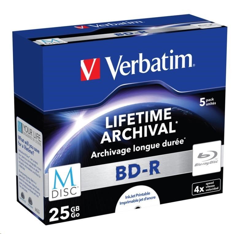Verbatim 43823 BluRay M-DISC BD-Rjewel case 5 25GB 4x Inkjet Printable