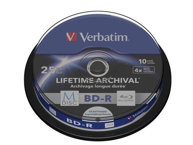 Verbatim 43825 BluRay M-DISC BD-R Spindle 10 25GB 4x Inkjet Printable