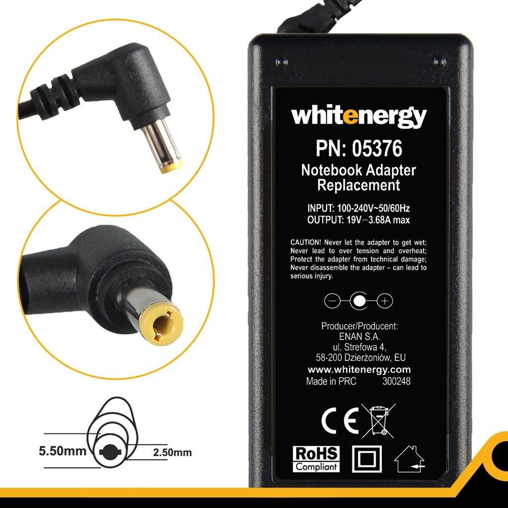 Whitenergy BateriaAC 230V/19V 3.68A plug5.5x2.5mm