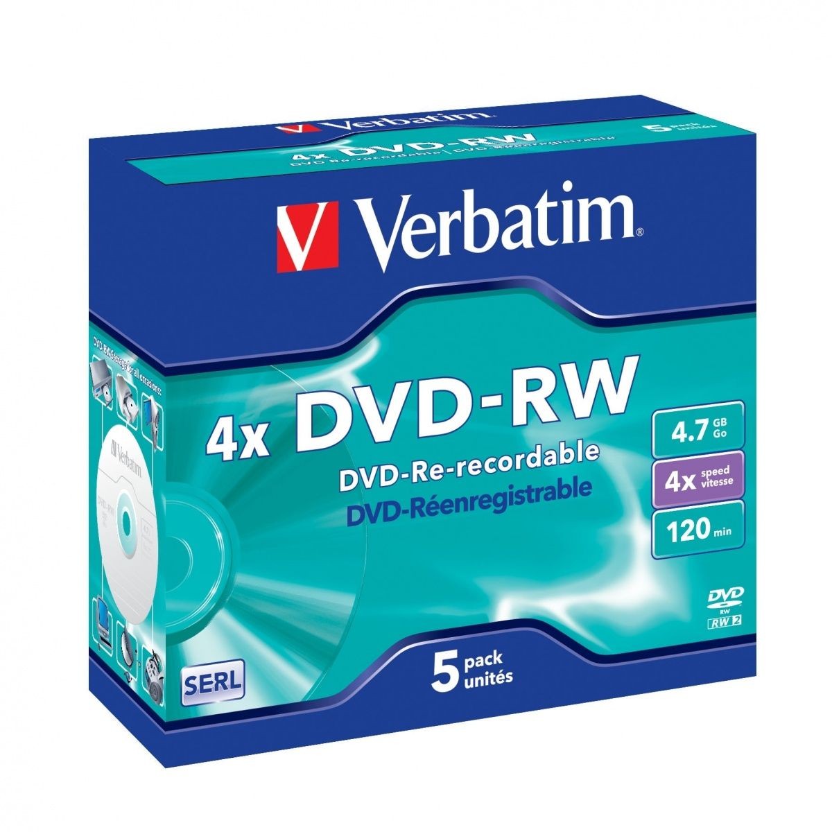Verbatim 43285 DVD-RW 5pcs, 4.7GB, 4x, jewel case