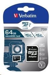 Verbatim Karta pamięci Micro SDXC 64GB Class 10 UHS-1 + adapter SD