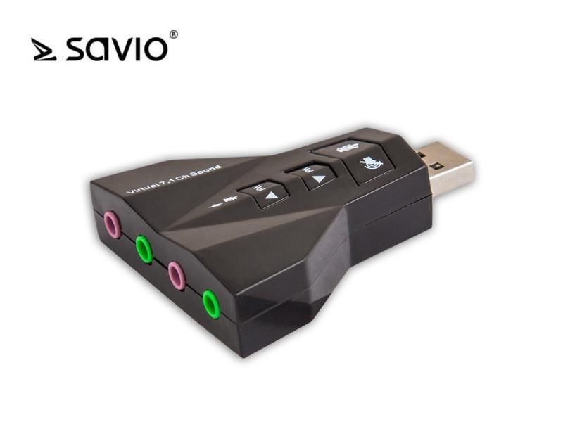 Savio Karta dźwiękowa USB 7w1, dźwięk Virtual 7.1CH, Plug & Play, blister, AK-08