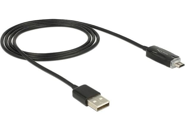 DeLOCK Kabel USB MICRO(M)->USB-A(M) 2.0 1M czarny wskaźnik ładow.LED