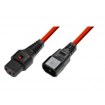 Assmann Kabel przedłużający zasilający blokada IEC LOCK 3x1mm2 C14/C13 prosty M/Ż 3m Czerwony