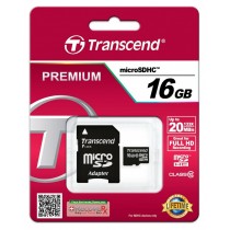 Transcend TS16GUSDHC10 karta pamięci Micro SDHC 16GB Class 10 +Adapter (20MB/s / Full HD)