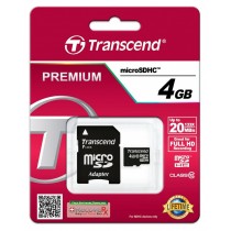 Transcend TS4GUSDHC10 karta pamięci Micro SDHC 4GB Class 10 +adapter ( 20MB/s / Full HD )