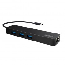 LogiLink UA0313- Hub USB-C 3.1, 3-portowy + adapter gigabitowy, Ultra Slim, czarny
