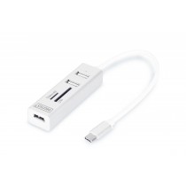 Digitus HUB/Koncentrator 3-portowy OTG USB Typ C, USB 2.0 HighSpeed czytnik kart SD/Micro SD, aluminium