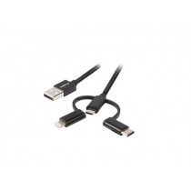 Lanberg Kabel Premium 3in1 USB AM - micro USB BM + Lightning M + USB CM 2.0 1,8m czarny