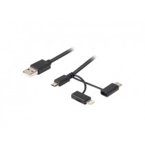 Lanberg Kabel 3in1 USB AM - micro USB BM + Lightning M + USB CM 2.0 czarny PVC (tylko ładowanie) 1,8m