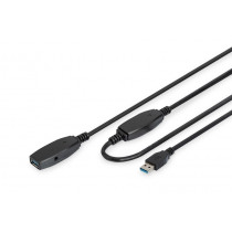 Assmann Kabel przedłużający USB 3.0 SuperSpeed Typ USB A/USB A M/Ż aktywny Czarny 10m