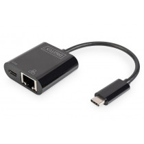 Digitus Karta sieciowa przewodowa USB 3.0 Typ C do RJ45 Gigabit Ethernet oraz 1xUSB Typ C z PD 2.0