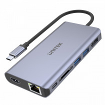 Unitek HUB USB-C 2x USB 3.1, HDMI 2.0, DP 1.4, RJ45, SD, PD 100W, D1056A