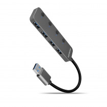 AXAGON HUE-MSA Hub 4-portowy USB 3.2 Gen 1 switch, metalowy, 20cm USB-A kabel, microUSB dodatkowe zasilanie