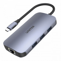 Unitek HUB USB-C 9w1, USB-C, HDMI 2.0, RJ45, PD 100W, czytnik SD, D1071A