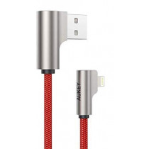 AUKEY CB-AL01 Red OEM nylonowy kabel USB - Lightning | 2m | wtyki 90 stopni | certyfikat MFi