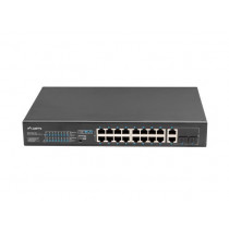 Lanberg Przełącznik Switch 16X100MB POE+/2XCombo niezarządzalny rack 19 cali Gigabit Ethernet 150W