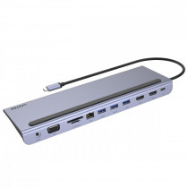 Unitek HUB USB-C 11w1 USB-C, RJ45, PD 100W, 2x HDMI, VGA, SD, D1022B