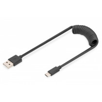 Digitus Kabel spiralny USB A/USB C, USB 2.0, PD 60W, max. 1m Czarny