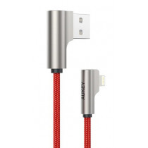 AUKEY CB-AL04 Czerwony OEM nylonowy kabel USB - Lightning | 1m | wtyki90 stopni | certyfikat MFi