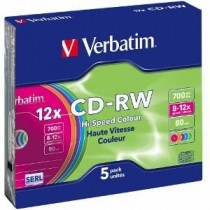 Verbatim 43167 CD-RW slim jewel case 5 700MB 12x Colour